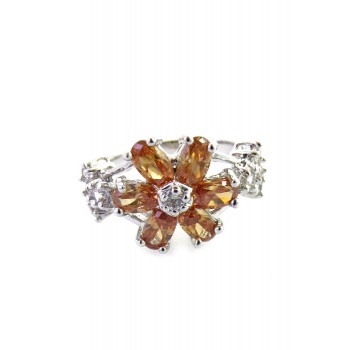 Amber Floral Crystal Cubic Zirconia Ring